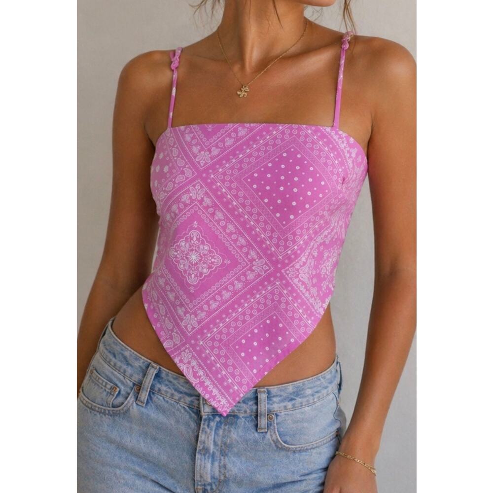 NWT Pink Bandana Scarf Top Tie Back Cami Adjustable Straps